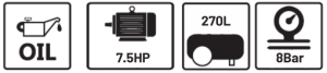 7.5hp 270lts 8bar 380v bb w0.67